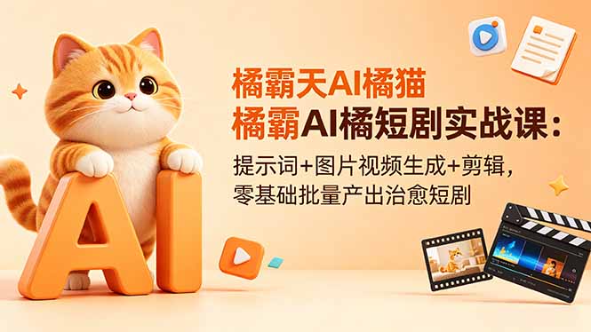 橘霸天AI橘猫短剧实战课：提示词+图片视频生成+剪辑，零基础批量产出治愈短剧-轻创资源网