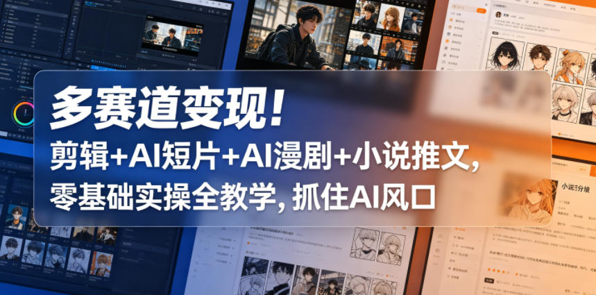 多赛道变现！剪辑+AI短片+AI漫剧+小说推文，零基础实操全教学，抓住AI风口-轻创资源网