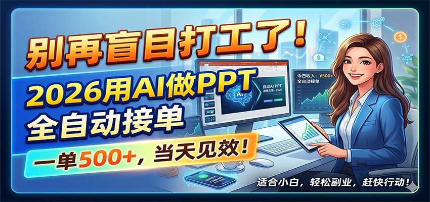 别再盲目打工了！2026用AI做PPT全自动接单，一单5张+，当天见效！-轻创资源网