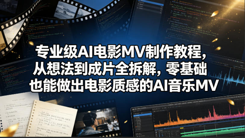 专业级AI电影MV制作教程，从想法到成片全拆解，零基础也能做出电影质感的AI音乐MV-轻创资源网
