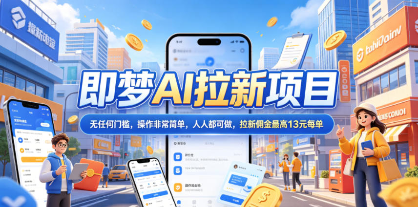 2026年即梦AI拉新项目最新玩法，无任何门槛，操作非常简单，人人都可做，拉新佣金最高13元每单-轻创资源网