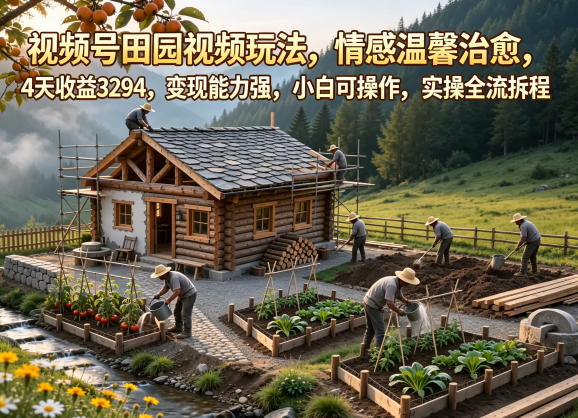 视频号田园视频玩法，情感温馨治愈，4天收益3294，变现能力强，小白可操作，实操全流程拆解-轻创资源网