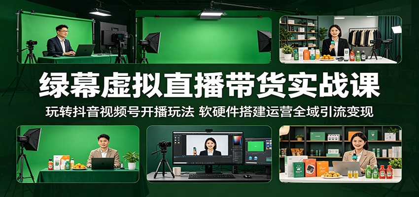 绿幕虚拟直播带货实战课：玩转抖音视频号开播玩法，软硬件搭建运营全域引流变现-轻创资源网