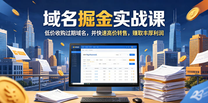域名交易掘金实战课，低价收购过期域名，并快速高价转售，賺取丰厚利润【原创双语字幕】-轻创资源网