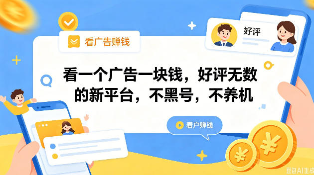 看一个广告一块钱，好评无数的新平台，不黑号，不养机，一撸几十块钱还是不错的【揭秘】-轻创资源网