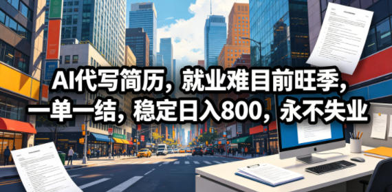 AI代写简历，就业难目前旺季，一单一结，稳定日入800，永不失业-轻创资源网