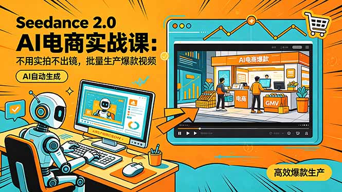 Seedance 2.0 AI电商实战课：不用实拍不出镜，批量生产爆款视频打爆GMV-轻创资源网