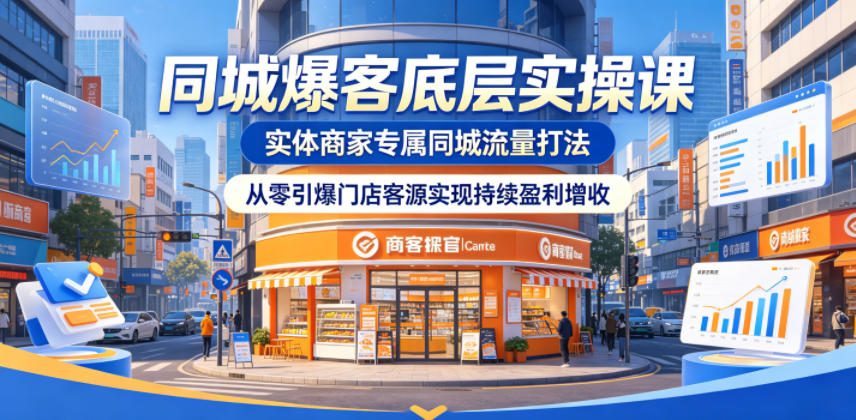 同城爆客底层实操课，实体商家专属同城流量打法，从零引爆门店客源实现持续盈利增收-轻创资源网