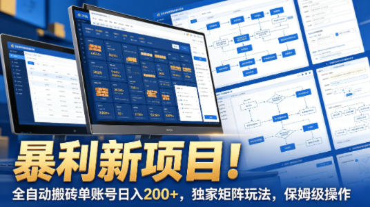 暴利新项目！全自动搬砖单账号日入200+，独家矩阵玩法，保姆级操作【揭秘】-轻创资源网