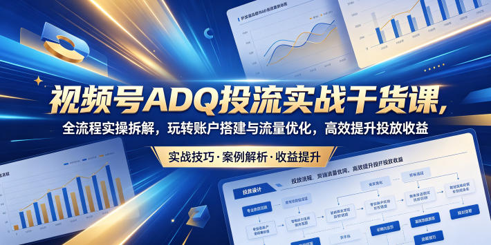 视频号ADQ投流实战干货课，全流程实操拆解，玩转账户搭建与流量优化，高效提升投放收益-轻创资源网