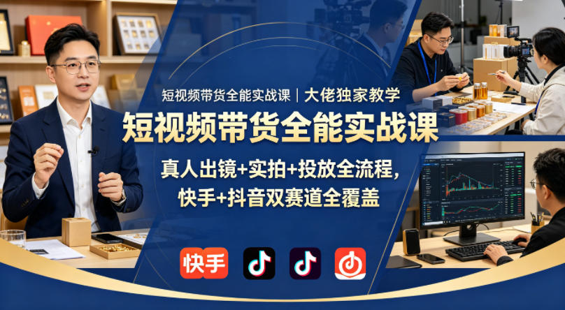 短视频带货全能实战课｜大佬独家教学，真人出镜+实拍+投放全流程，快手+抖音双赛道全覆盖-轻创资源网