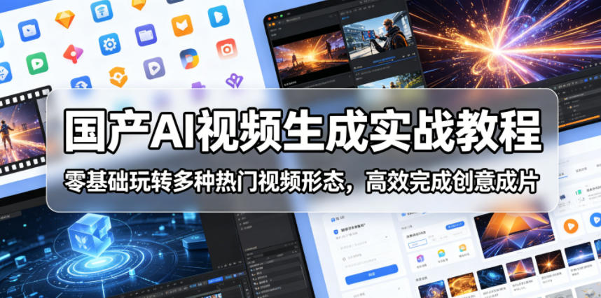 国产AI视频生成实战教程，零基础玩转多种热门视频形态，高效完成创意成片-轻创资源网