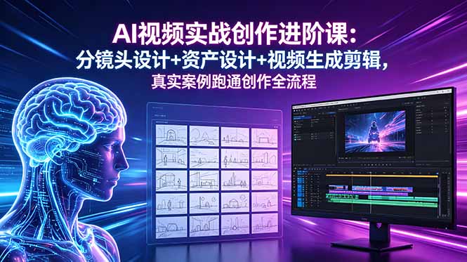 AI视频实战创作进阶课：分镜头设计+资产设计+视频生成剪辑，真实案例跑通创作全流程-轻创资源网