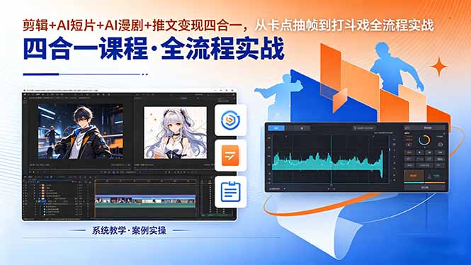 剪辑+AI短片+AI漫剧+推文变现四合一，从卡点抽帧到打斗戏全流程实战-轻创资源网
