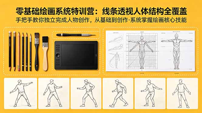 零基础绘画系统特训营：线条透视人体结构全覆盖，手把手教你独立完成人物创作-轻创资源网