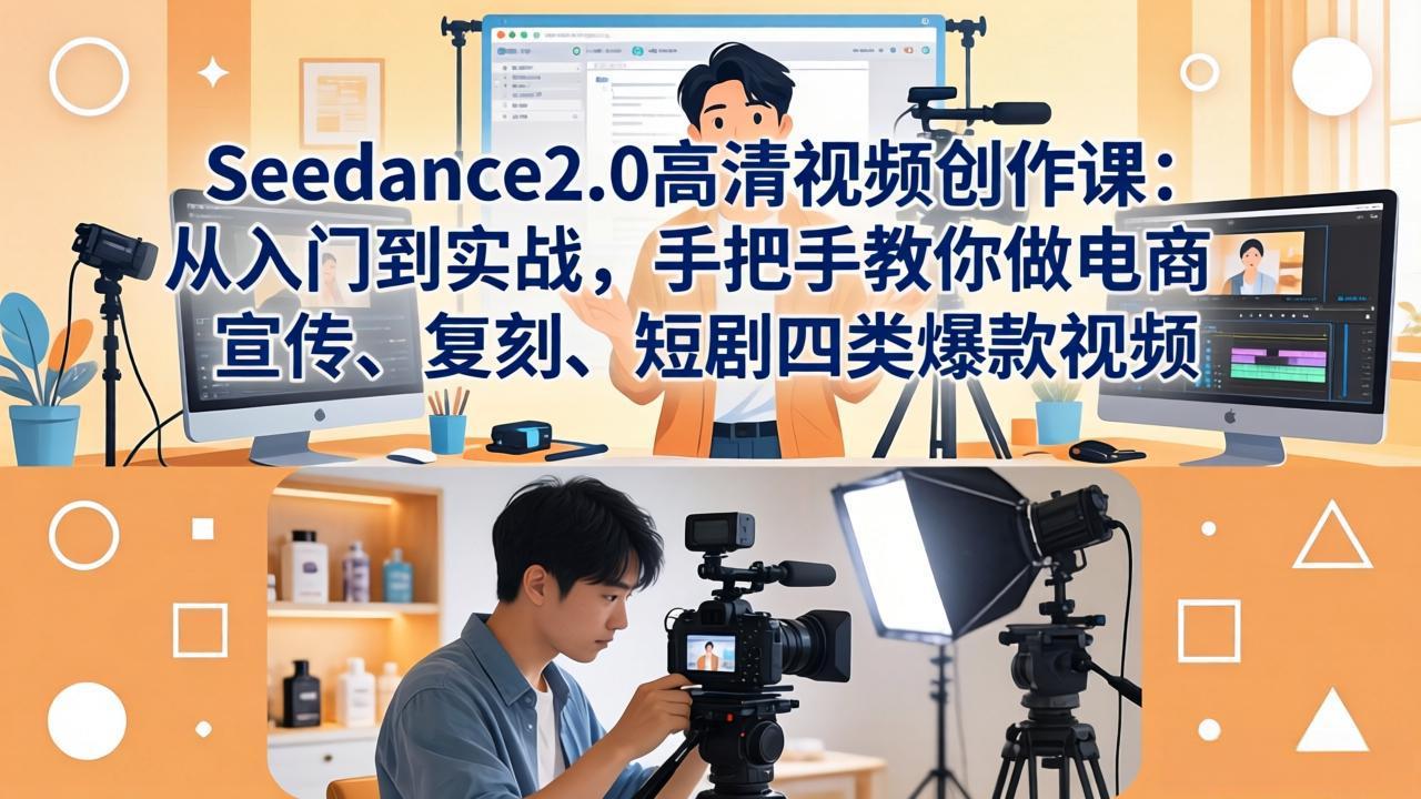 Seedance2.0高清视频创作课：从入门到实战，手把手教你做电商、宣传、复刻、短剧四类爆款视频-轻创资源网