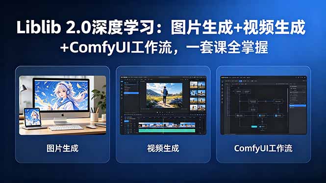 Liblib 2.0深度学习：图片生成+视频生成+ComfyUI工作流，一套课全掌握-轻创资源网