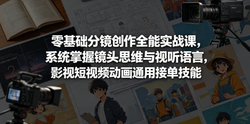 零基础分镜创作全能实战课，系统掌握镜头思维与视听语言，影视短视频动画通用接单技能-轻创资源网