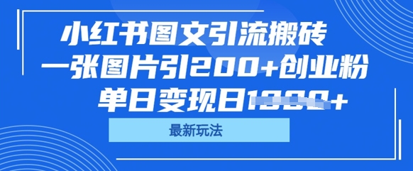 小红书图文引流搬砖，一张图片引200+创业粉，单日变现日数张-轻创资源网