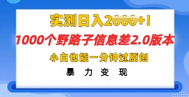 2025抖音1000个野路子信息差最新玩法，一分钟过原创，暴力变现月入几k-轻创资源网