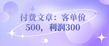 付费文章：客单价500，利润300-轻创资源网