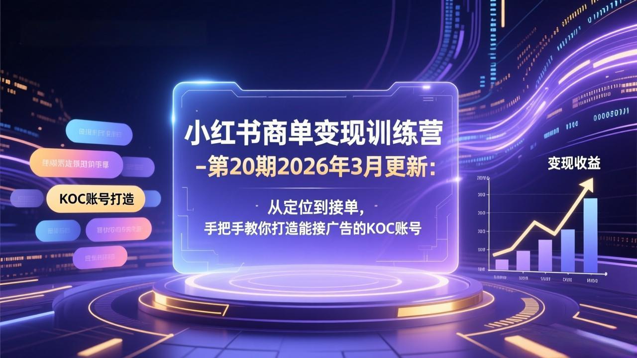 小红书商单变现训练营-第20期26年3月更新：从定位到接单，手把手教你打造能接广告的KOC账号-轻创资源网