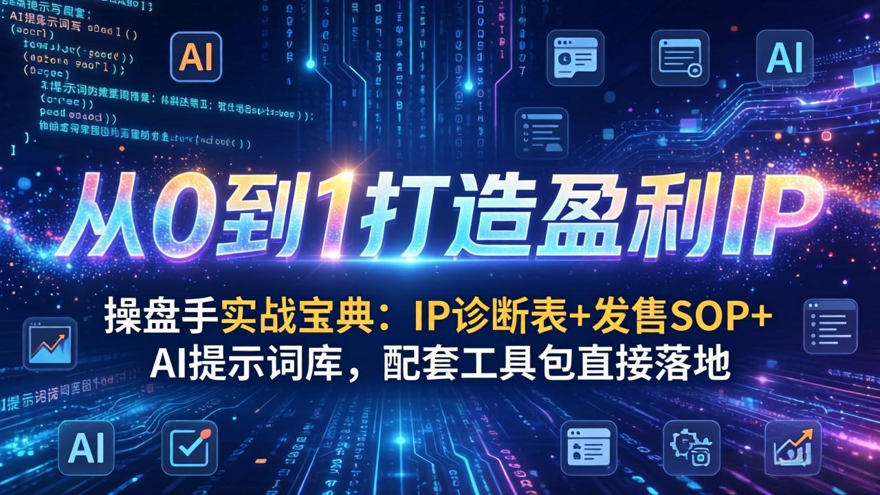 操盘手实战宝典：IP诊断表+发售SOP+AI提示词库，配套工具包直接落地，从0到1打造盈利IP-轻创资源网