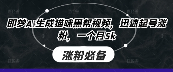 即梦AI生成猫咪黑帮视频,迅速起号涨粉,一个月5k-轻创资源网